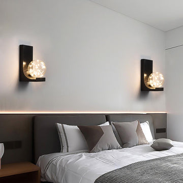 Modern Black LED Flush Mount Wall Sconce with Glass Globe Shade